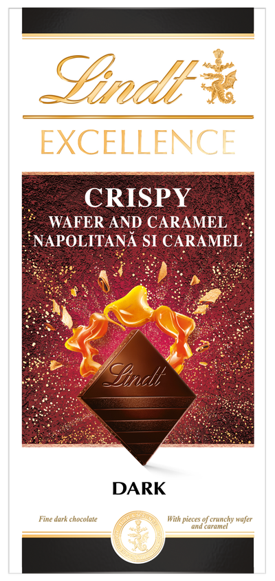 Lindt Excellence temna čokolada z vafljem in karamelo 100g