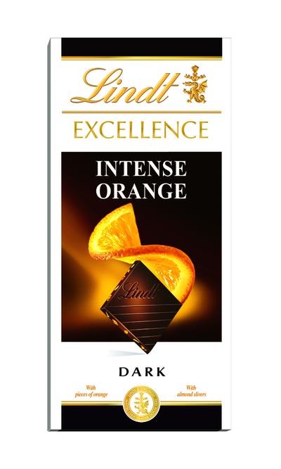 Lindt Excellence Orange, temna čokolada s pomarančo in mandlji 100g