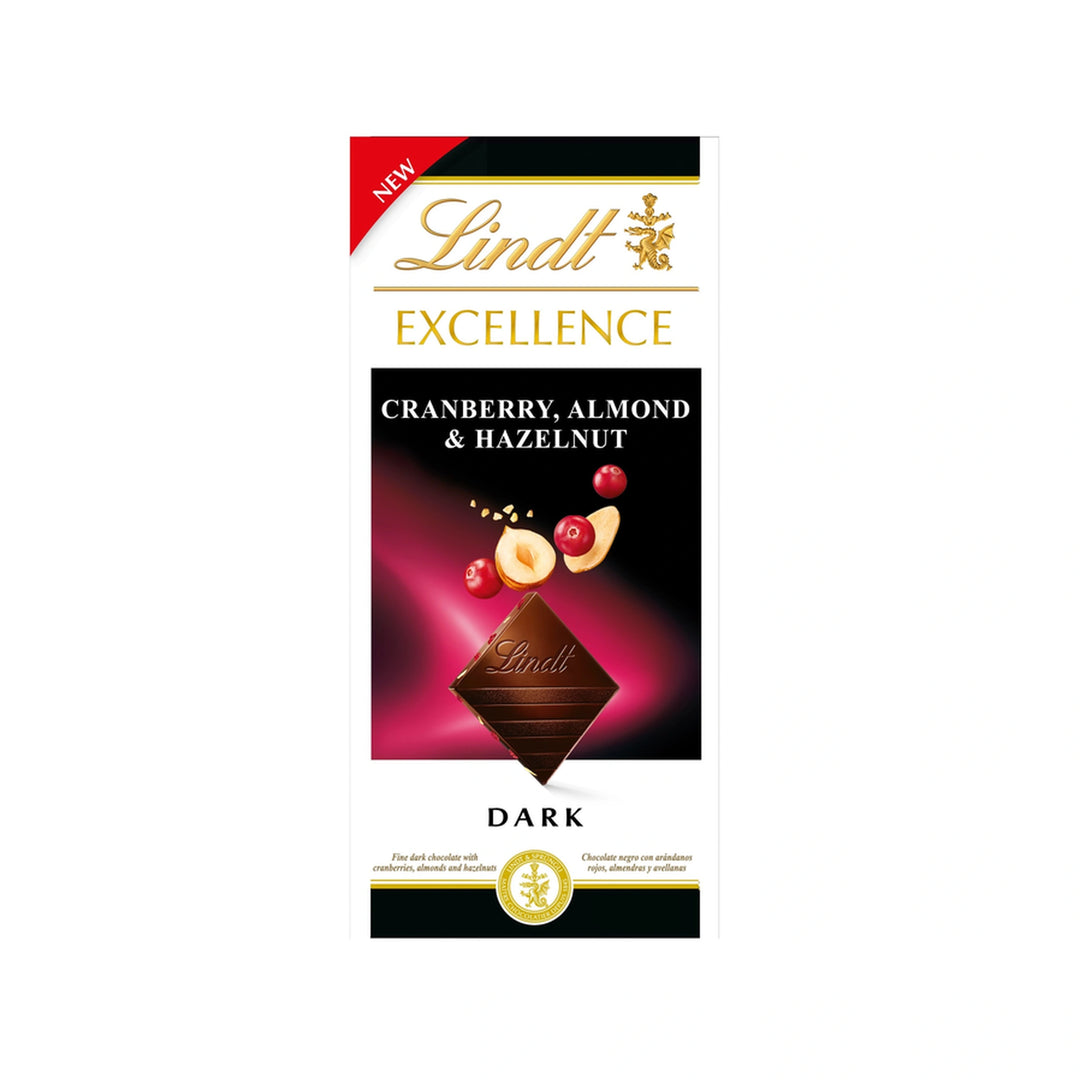 Lindt Excellence temna čokolada z mandlji, lešniki in brusnicami 100g