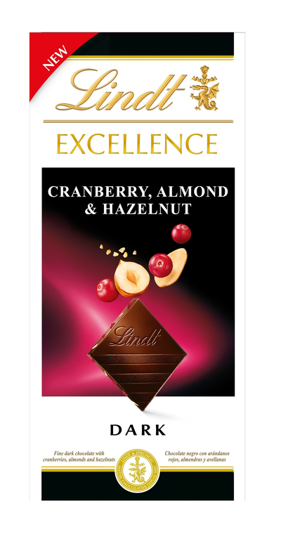 Lindt Excellence temna čokolada z mandlji, lešniki in brusnicami 100g