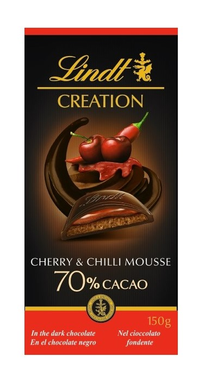 Lindt Creation 70% Cherry&Chilli, temna s polnilom višnja in čili 150g