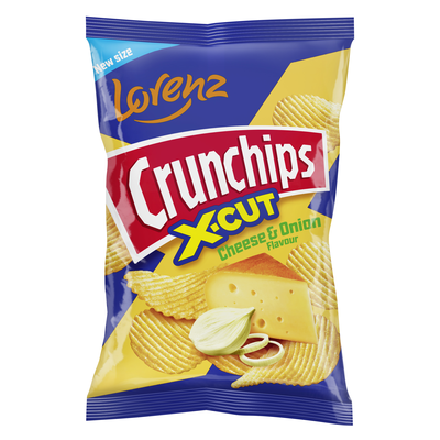 Lorenz Crunchips X-cut sir-čebula 130g , rebrasti čips s sirom in čebulo