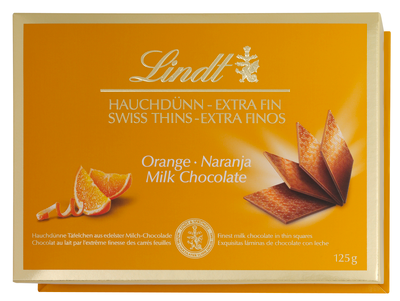 Lindt Thins tanka mlečna čokolada s pomarančo 125g