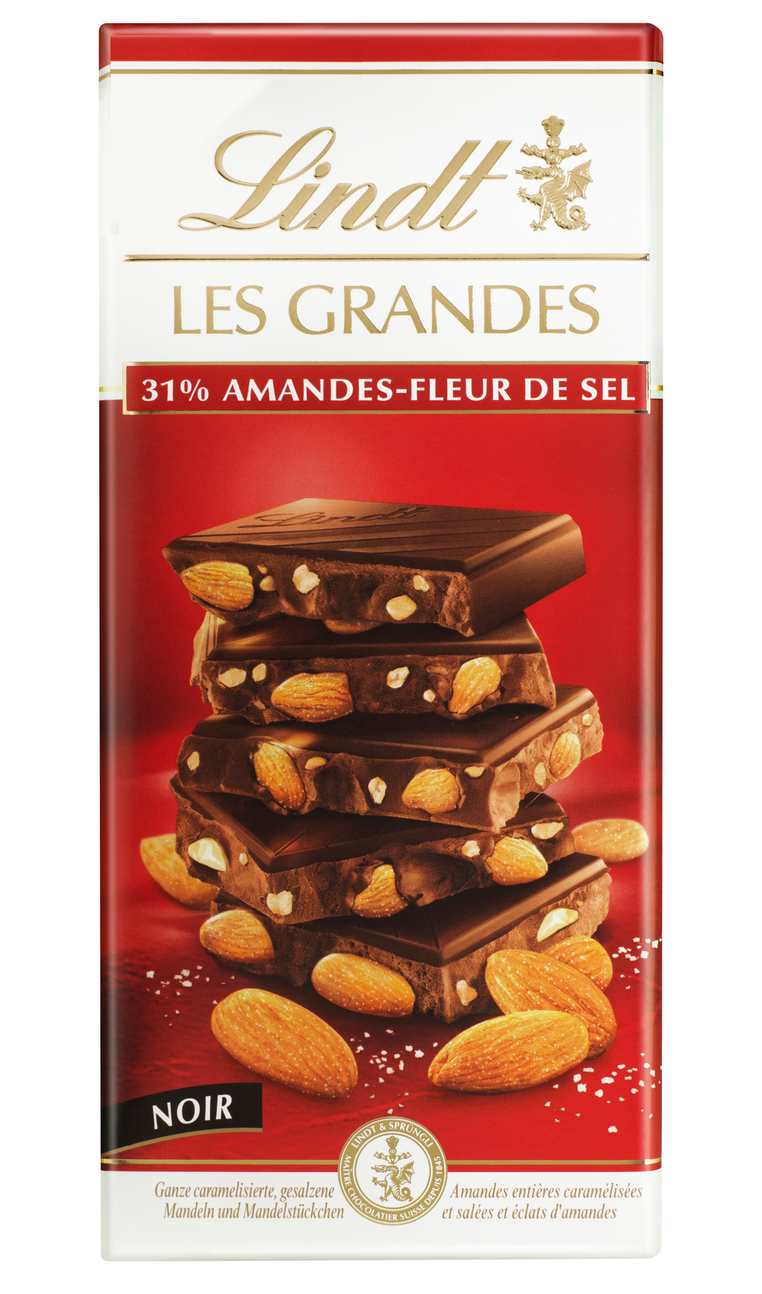 Lindt Les Grandes temna z mandlji in soljo 150g
