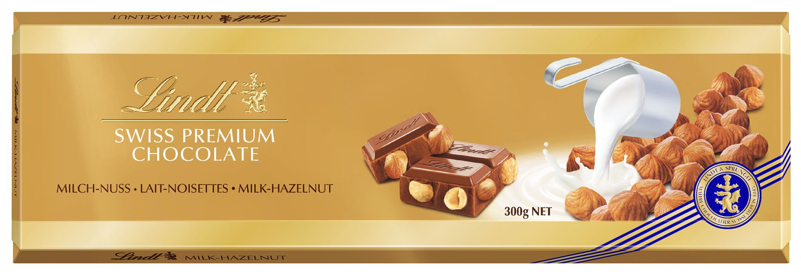Lindt GOLD velika mlečna z lešniki 300g