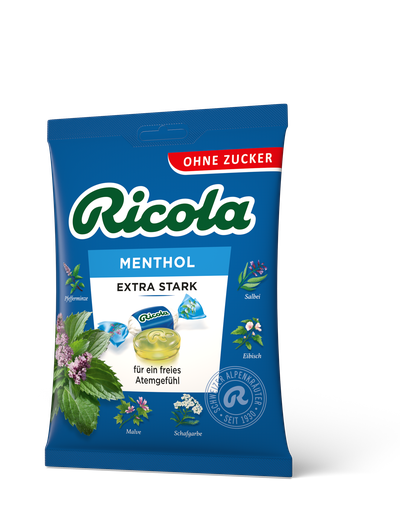Ricola - Mentol posebno močen, brez sladkorja 75g vrečka