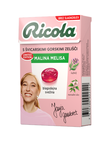 Ricola - Malina in melisa, brez sladkorja 50 g box