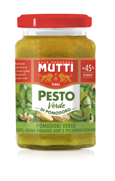Mutti pesto iz zelene vrste paradižnika, z baziliko, indijskimi oreščki in trdim sirom 180g