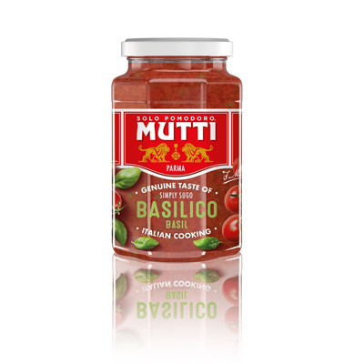 Mutti paradižnikova omaka z baziliko in olivnim oljem 400g