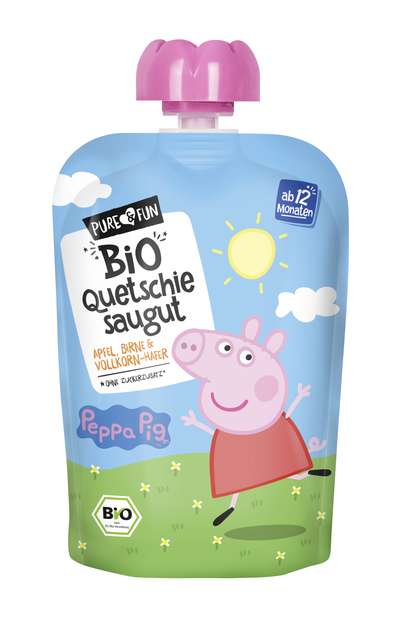 Pure&amp;fun Peppa BIO sadni pire s polnozrnatimi kosmiči 100g (roza)