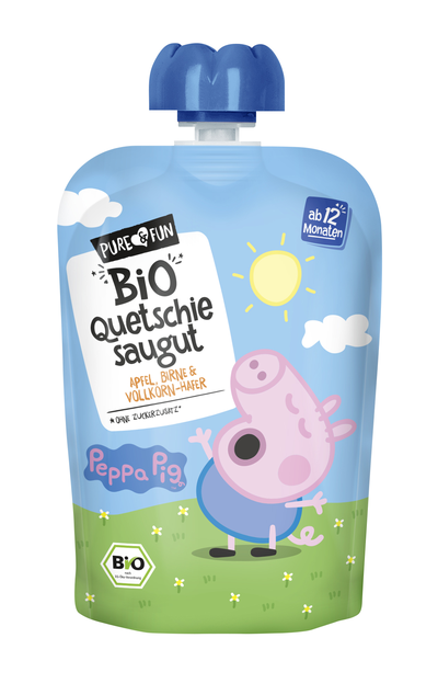 Pure&fun Peppa BIO sadni pire s polnozrnatimi kosmiči 100g (modra)